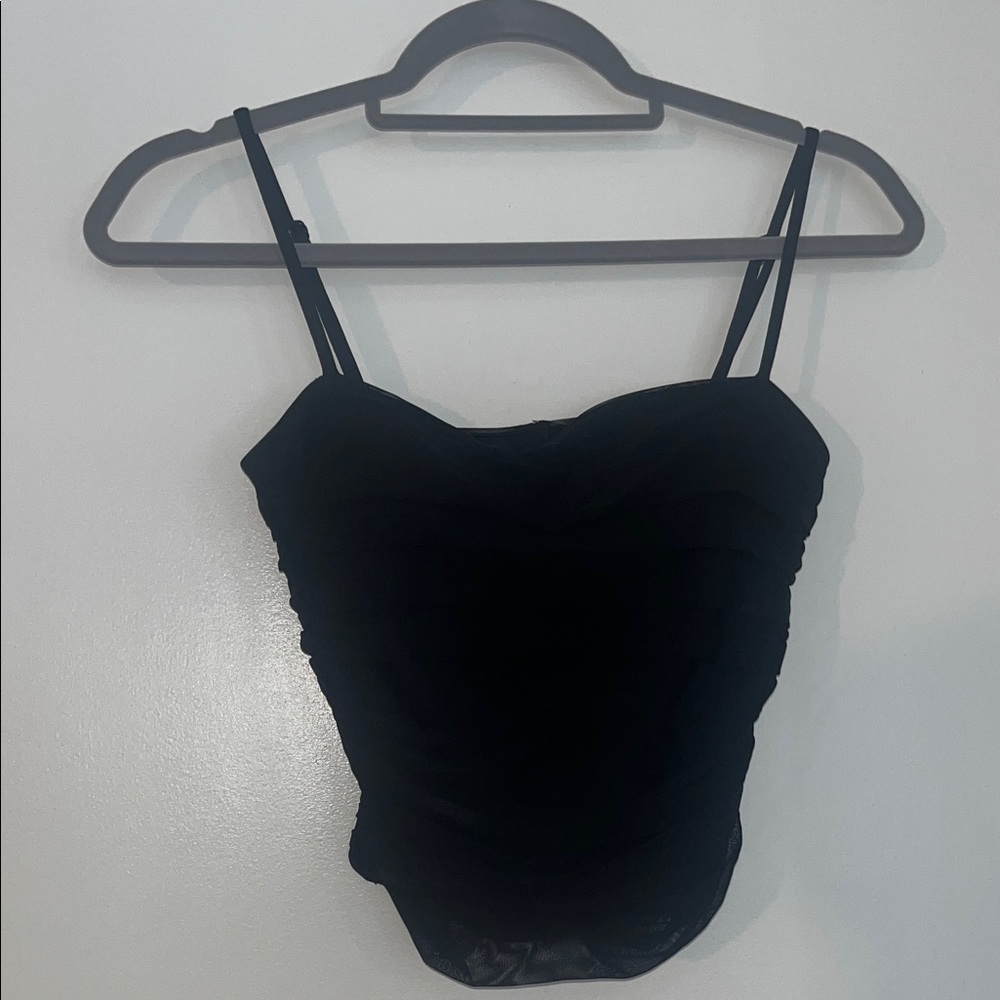 Express Ruched Black Body Contour Compression Crop Top